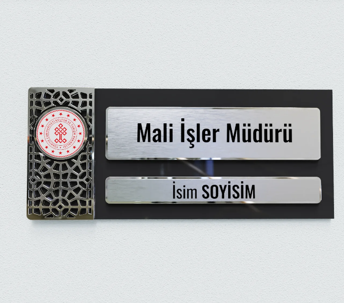 Pleksiglas Kapı İsimliği Eski Motif Silver Siyah Mıknatıslı: Ofisinize Klasik Dokunuş