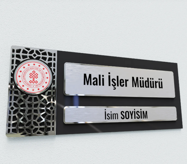 Pleksiglas Kapı İsimliği Eski Motif Silver Siyah Mıknatıslı: Ofisinize Klasik Dokunuş