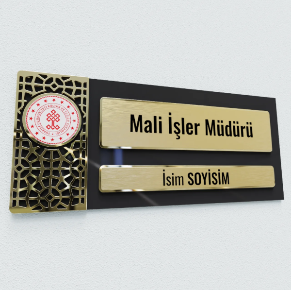 Pleksiglas Kapı İsimliği Eski Motif Gold Siyah Mıknatıslı: Ofisinize Klasik Dokunuş