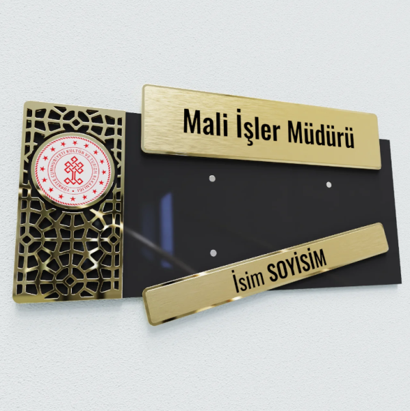 Pleksiglas Kapı İsimliği Eski Motif Gold Siyah Mıknatıslı: Ofisinize Klasik Dokunuş