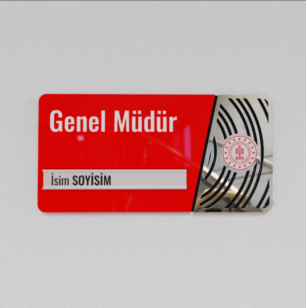 Pleksiglas Kapı İsimliği Yuvarlak Motifli Logolu Değiştirilebilir İsimlik Gümüş Renk Desenli