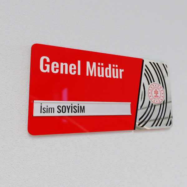 Pleksiglas Kapı İsimliği Yuvarlak Motifli Logolu Değiştirilebilir İsimlik Gümüş Renk Desenli