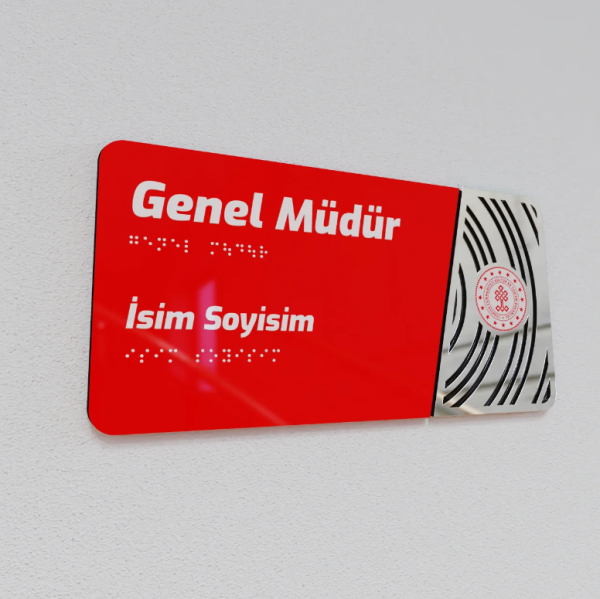 Pleksiglas Kapı İsimliği Yuvarlak Motifli Logolu Sabit İsimlik Gümüş Renk Desenli