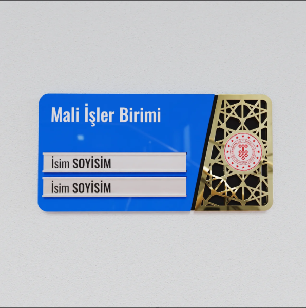 Pleksiglas Kapı İsimliği Logolu Değiştirilebilir İki İsimlik Altın Renk Desenli