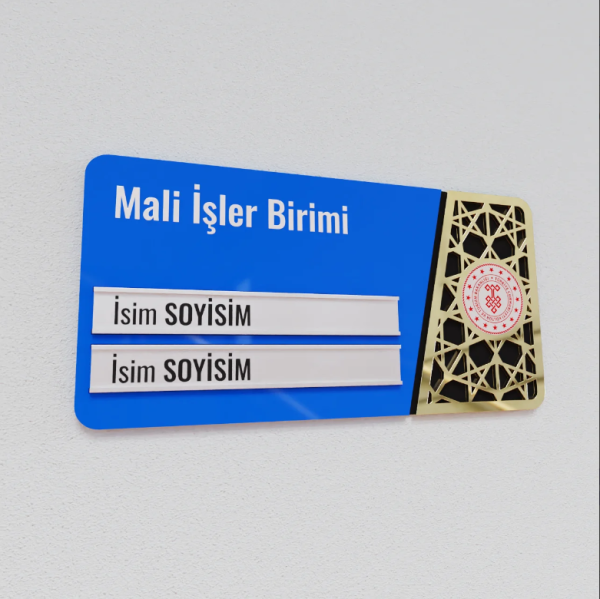Pleksiglas Kapı İsimliği Logolu Değiştirilebilir İki İsimlik Altın Renk Desenli