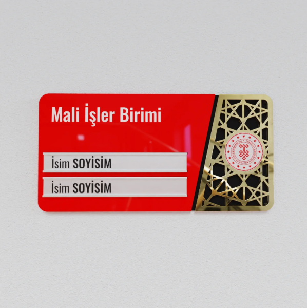 Pleksiglas Kapı İsimliği Logolu Değiştirilebilir İki İsimlik Altın Renk Desenli