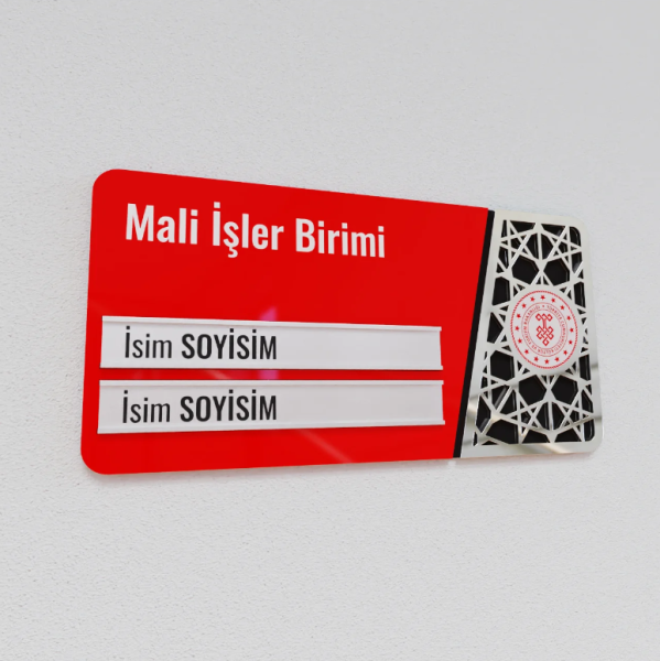 Pleksiglas Kapı İsimliği Logolu Değiştirilebilir İki İsimlik Gümüş Renk Desenli