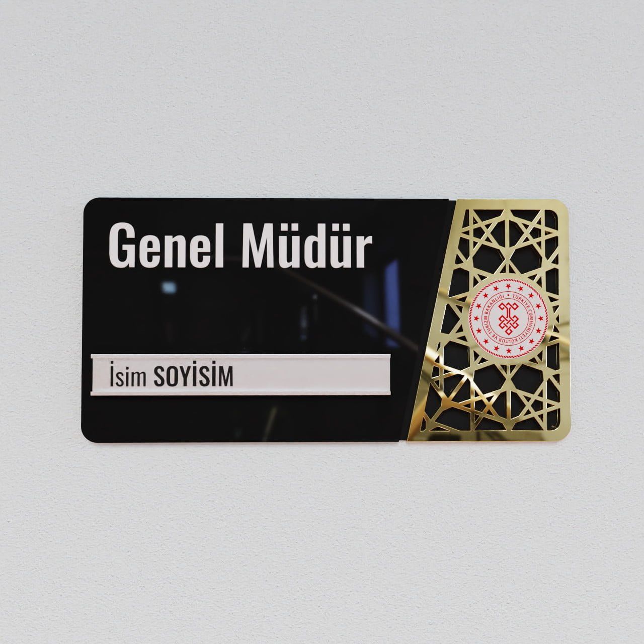 Pleksiglas Kapı İsimliği Logolu Değiştirilebilir İsimlik Altın Renk Desenli