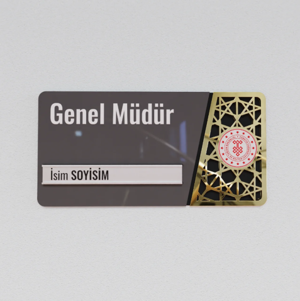 Pleksiglas Kapı İsimliği Logolu Değiştirilebilir İsimlik Altın Renk Desenli