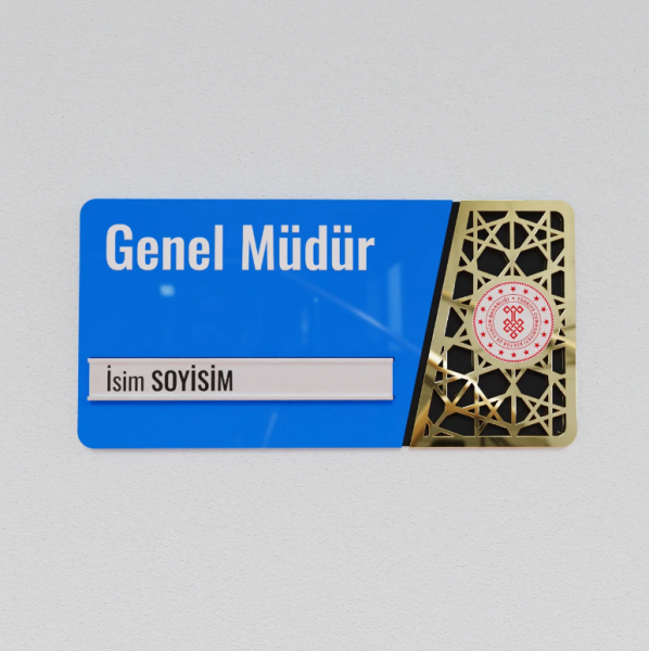 Pleksiglas Kapı İsimliği Logolu Değiştirilebilir İsimlik Altın Renk Desenli