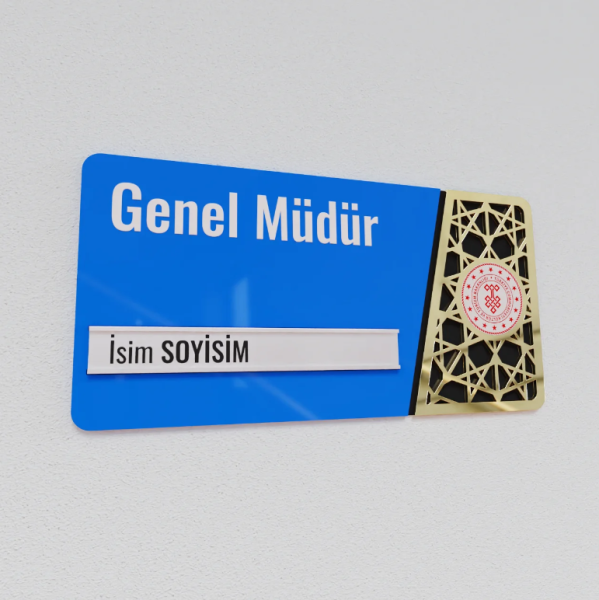 Pleksiglas Kapı İsimliği Logolu Değiştirilebilir İsimlik Altın Renk Desenli
