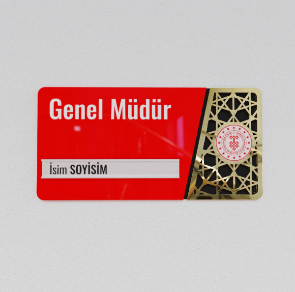 Pleksiglas Kapı İsimliği Logolu Değiştirilebilir İsimlik Altın Renk Desenli
