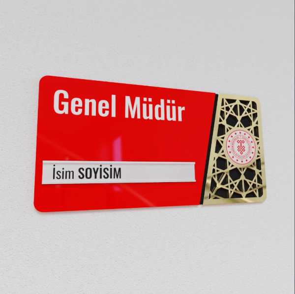 Pleksiglas Kapı İsimliği Logolu Değiştirilebilir İsimlik Altın Renk Desenli