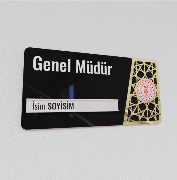 Pleksiglas Kapı İsimliği Logolu Değiştirilebilir İsimlik Altın Renk Desenli