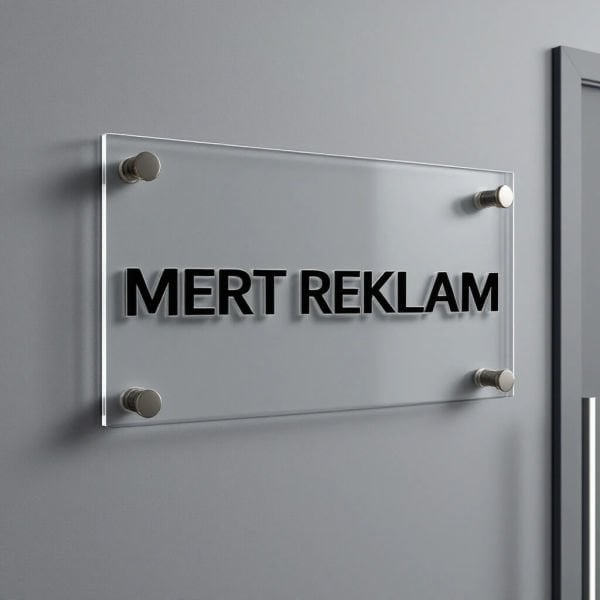Firmaya Özel Şeffaf Pleksi Ofis Tabelası - Kaplamalı 60X90 - 3 mm - YOK