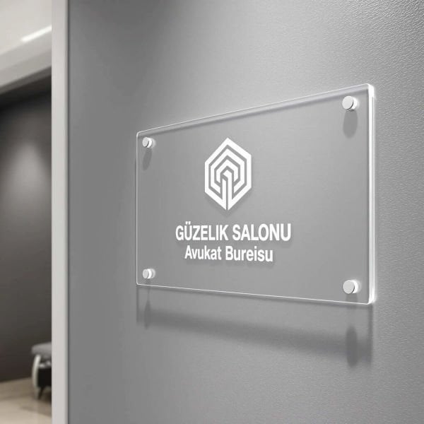 Firmaya Özel Şeffaf Pleksi Ofis Tabelası - Kaplamalı