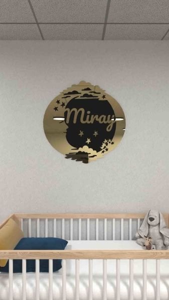 Aynalı Gold Kişiye Özel Duvar Dekoru