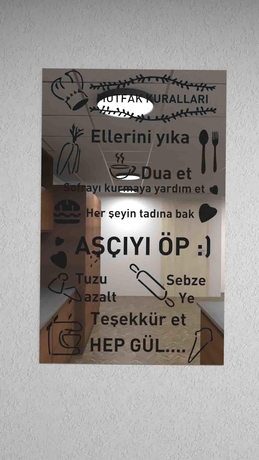 Aynalı Mutfak Kuralları Dekoratif Duvar Panosu
