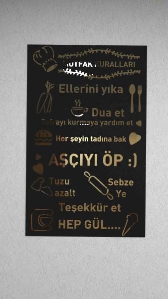 Mutfak Kuralları - Aynalı Gold Pleksi Duvar Dekoru