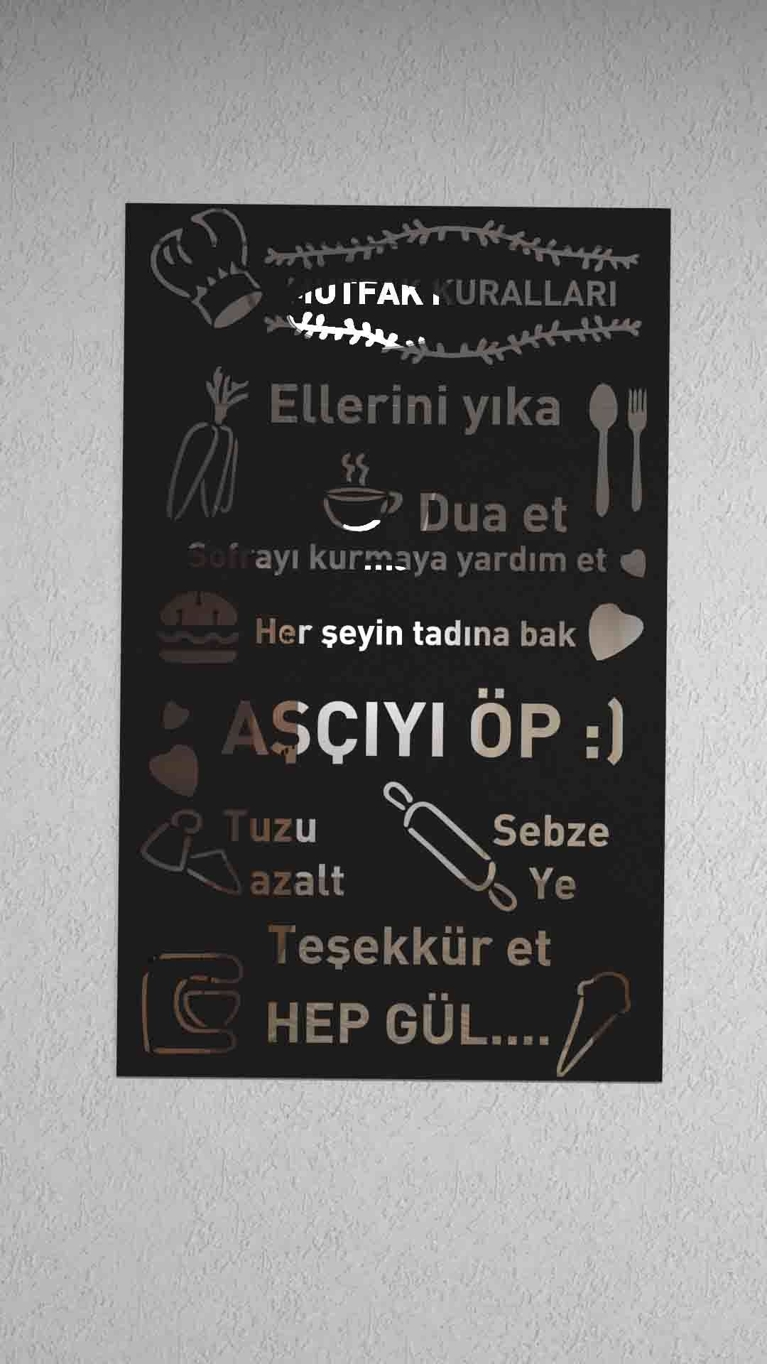 Mutfak Kuralları - Aynalı Silver Pleksi Duvar Dekoru
