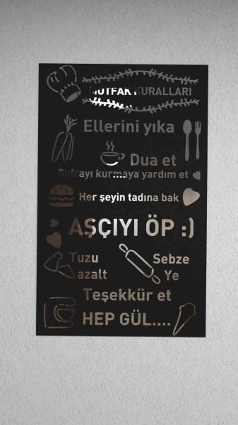 Mutfak Kuralları - Aynalı Silver Pleksi Duvar Dekoru