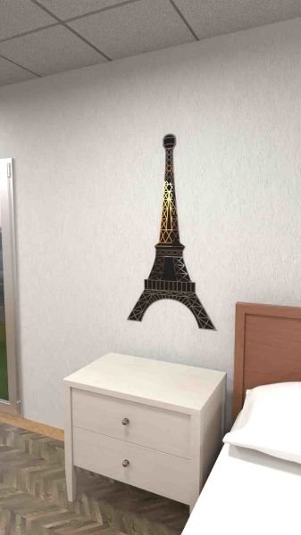 Aynalı Silver MDF Eyfel Kulesi Duvar Dekoru - 60x100 cm