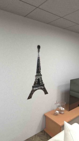 Aynalı Silver MDF Eyfel Kulesi Duvar Dekoru - 60x100 cm