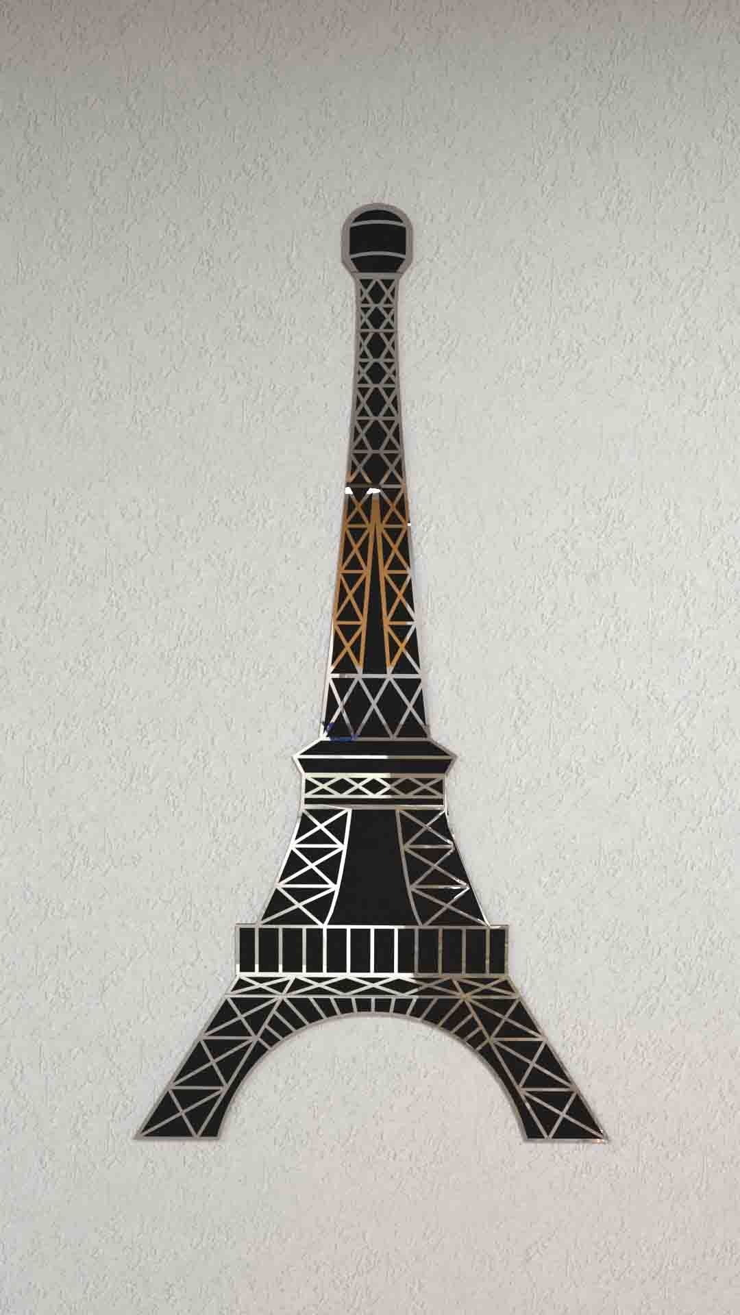 Aynalı Silver MDF Eyfel Kulesi Duvar Dekoru - 60x100 cm