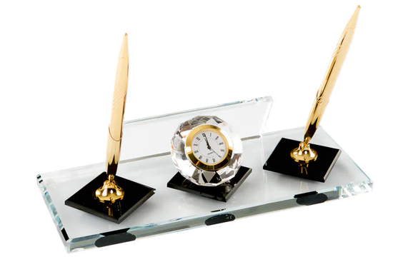Opulent Çift Kalemlikli Kristal Masa İsimliği